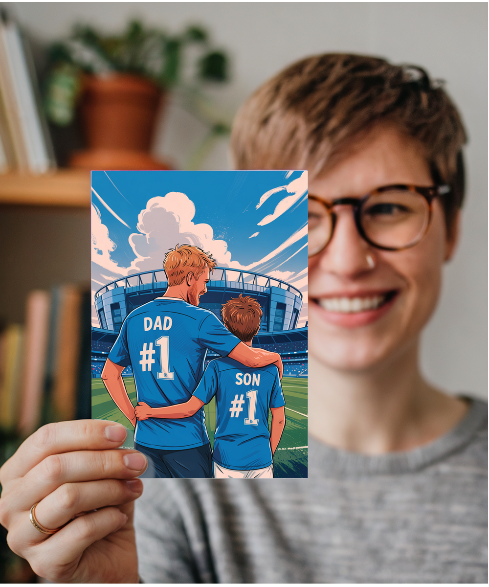 football light blue number one dad and son