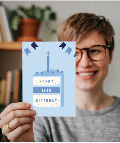 minimalistic male blue Happy 19th Birthday