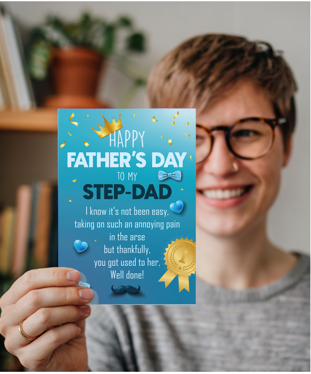 Happy Fathers Day Card to My Step Dad from Son Daughter Hilarious Joke