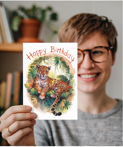 Happy Birthday cute jaguar watercolour