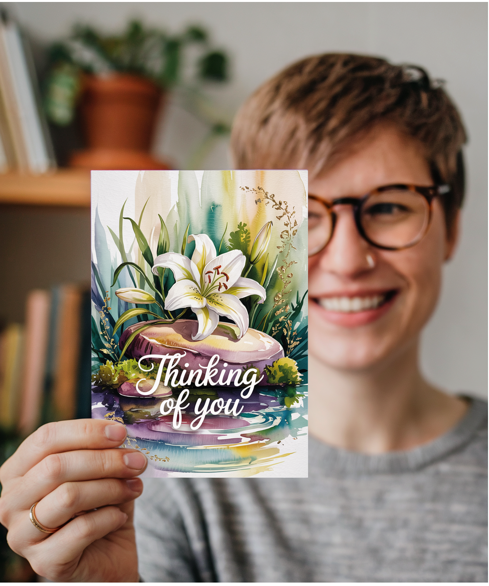 Thinking of You Card with Watercolour Lily for Loved Ones