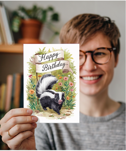 Happy Birthday cute skunk watercolour
