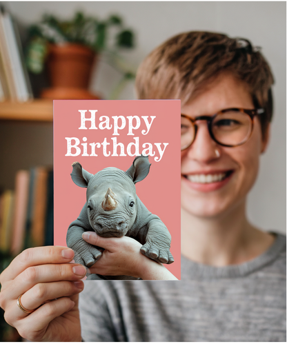 Birthday card Miniture rhino cute funny