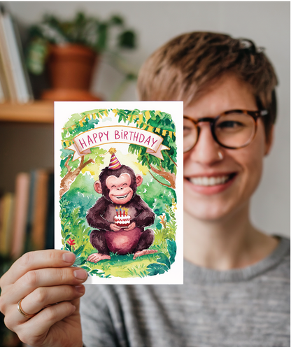 Happy Birthday cute ape watercolour