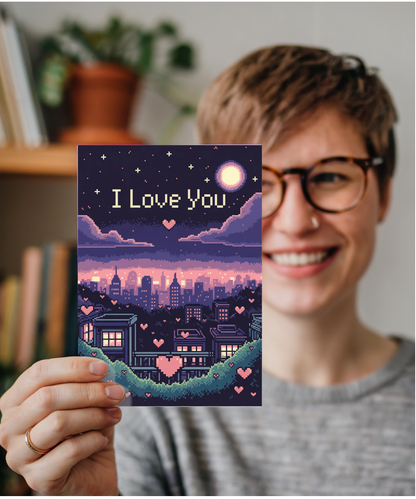 Valentines pixel night sky i love you