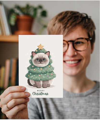 siamese cat in christmas tree costume