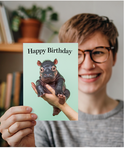 Birthday card Miniture Hippo cute funny