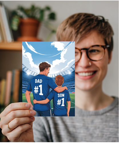 football dark blue number one dad and son