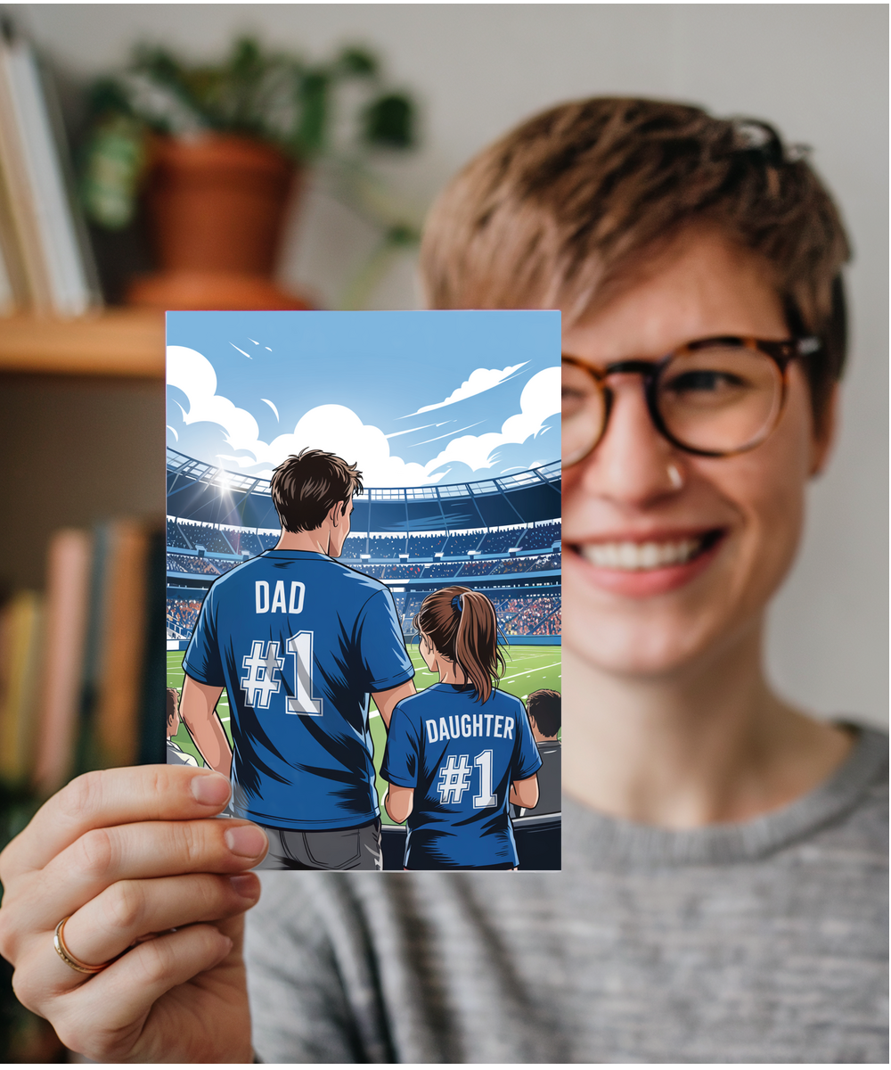 football dark blue number one dad and daughter
