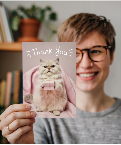 Thank You with Cat with a Gift Box