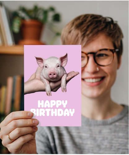 Happy Birthday Card Mini Pig pink cute