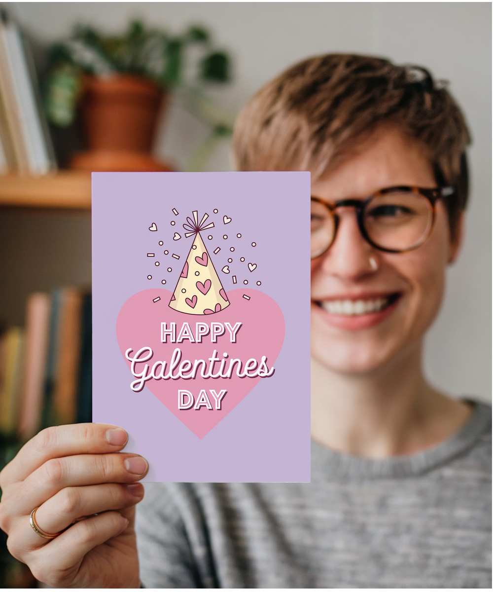 Happy Galentines Day Card cute hat