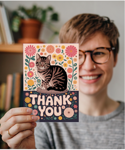 Thank You - Cat with Flowers