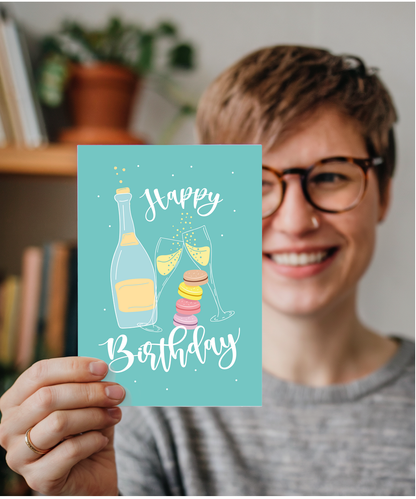 Happy Birthday with Champagne and Macarons