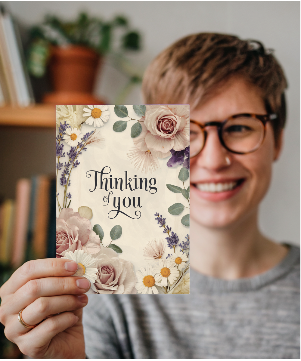 Thinking of You Sympathy Card with Soft Flower Border