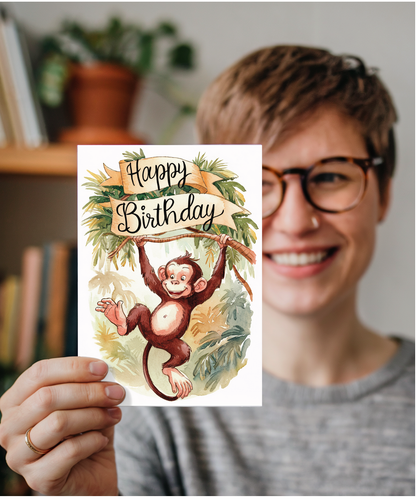 Happy Birthday cute monkey watercolour