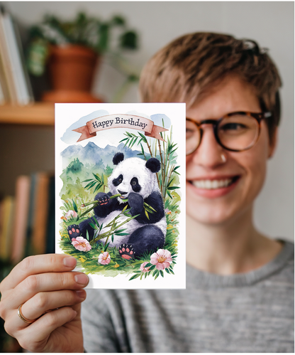 Happy Birthday cute panda watercolour