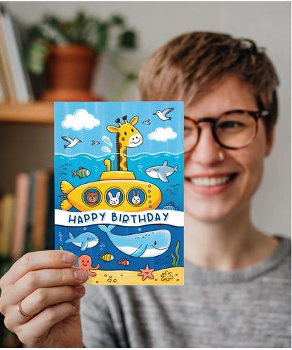 Kids happy birthday submarine sealife