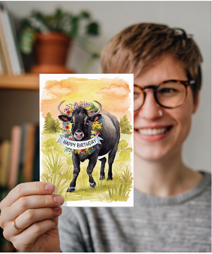Happy Birthday cute zebu watercolour