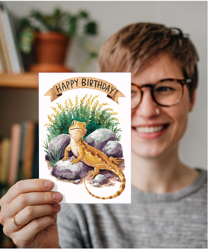 Happy Birthday cute lizard watercolour