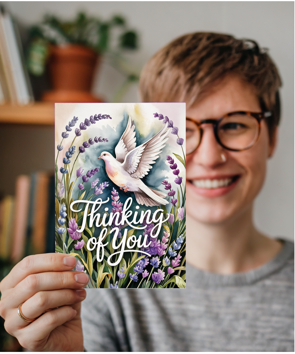 Sympathy Card Thinking of You Missing Loved Ones Dove and Lavender