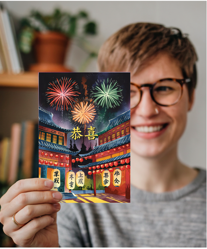 Cantonese Congratulations with Fireworks Display