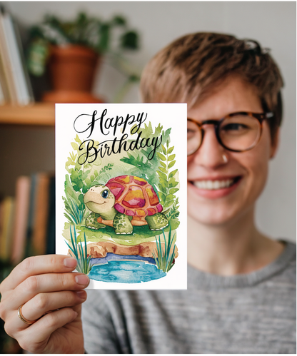 Happy Birthday cute turtle watercolour