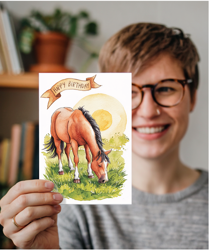 Happy Birthday cute horse watercolour