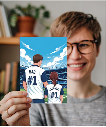 football white and blue number one dad and daughter