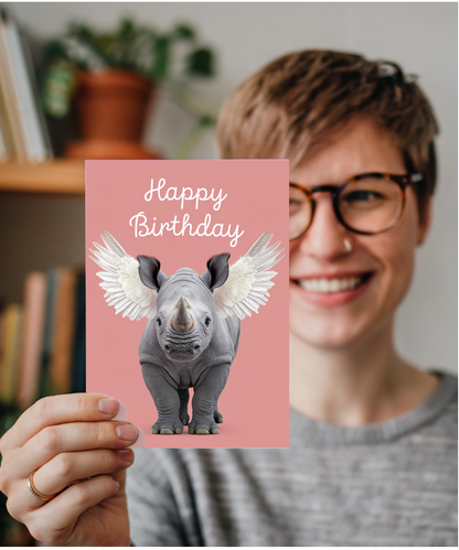 Birthday Card Rhino with Wings