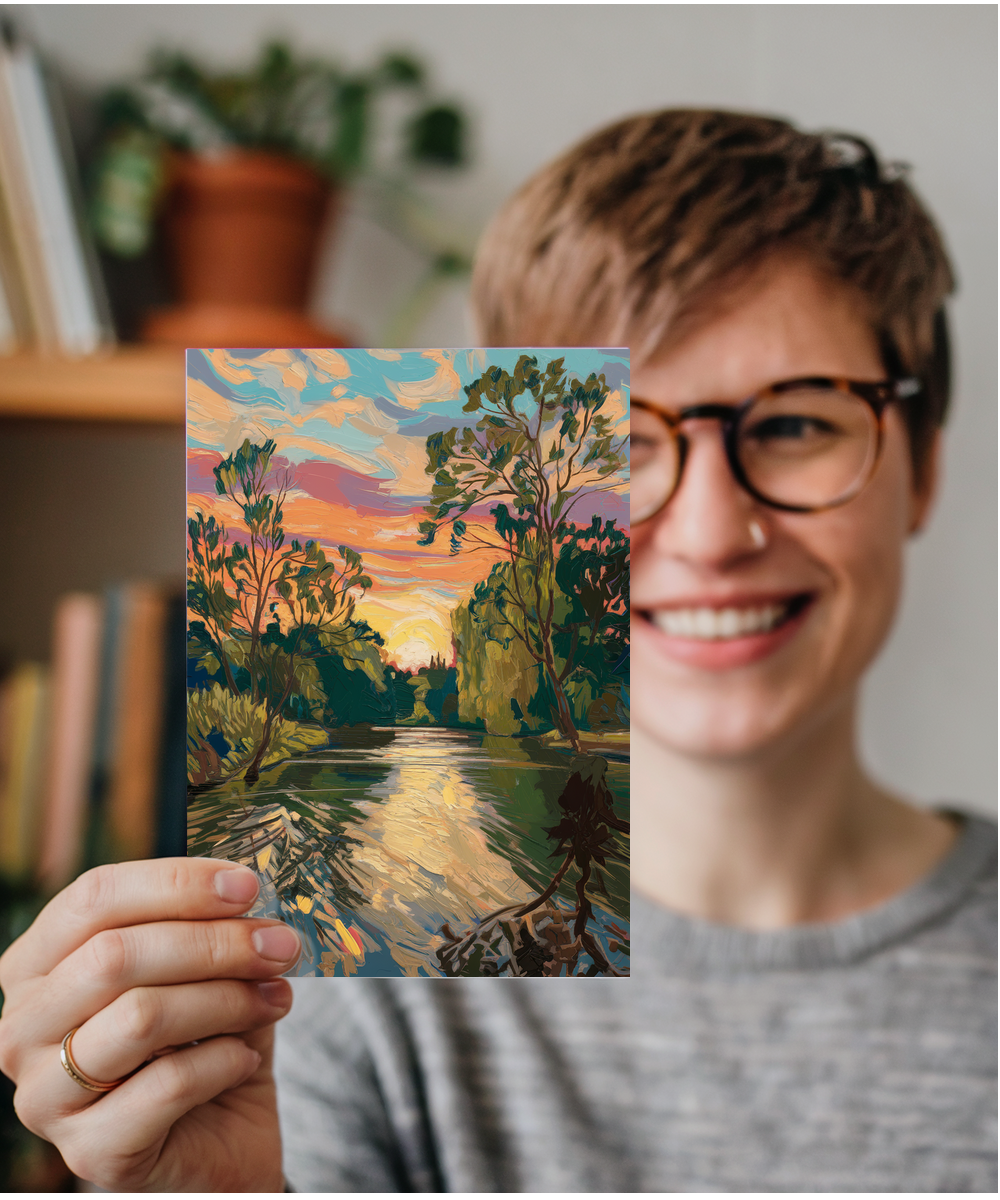 Impressionist River Oil painting Card