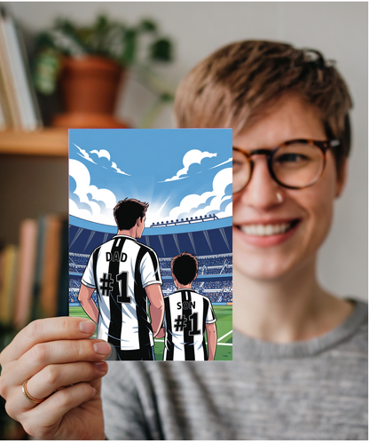 football black and white striped number one dad and son