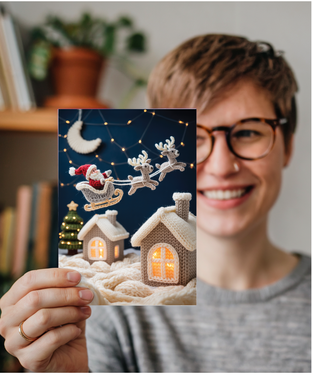 Knitted santa on his sleigh