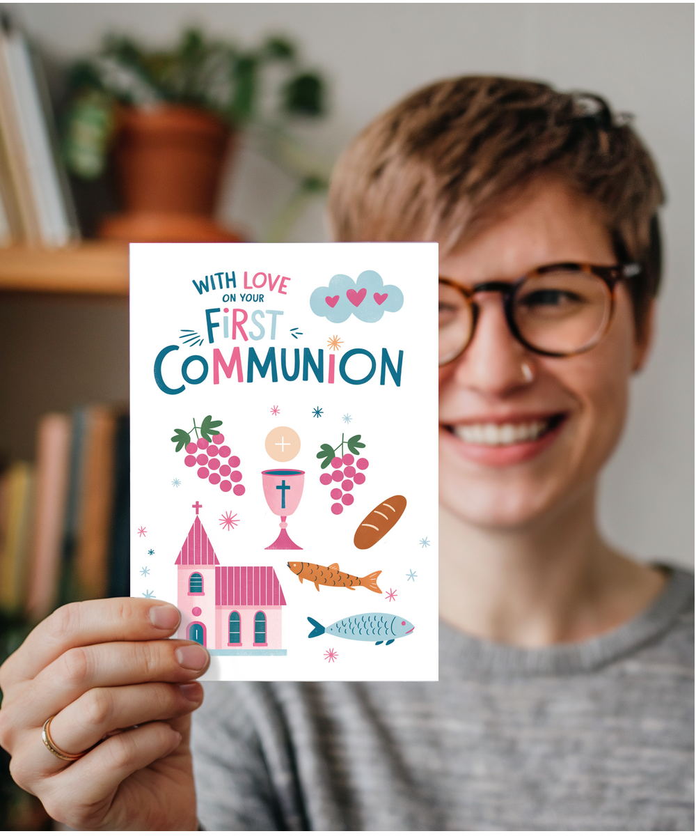 Childrens First Holy Communion Card with Illustrations