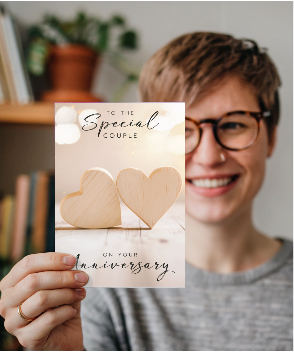 to the special couple on your anniversary wooden hearts