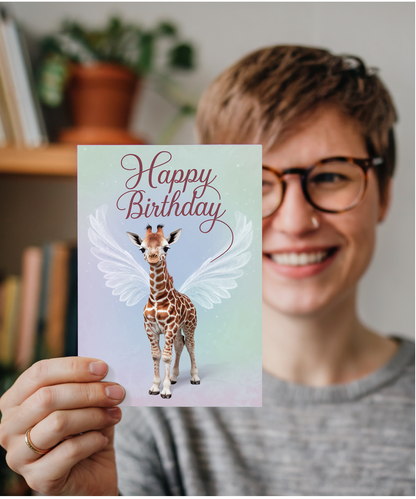 Birthday Card Giraffe With Wings