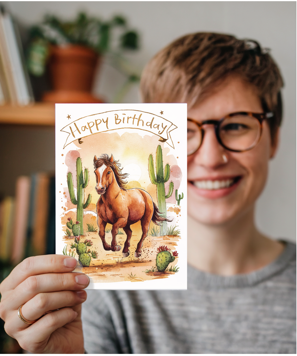 Happy Birthday cute mustang watercolour