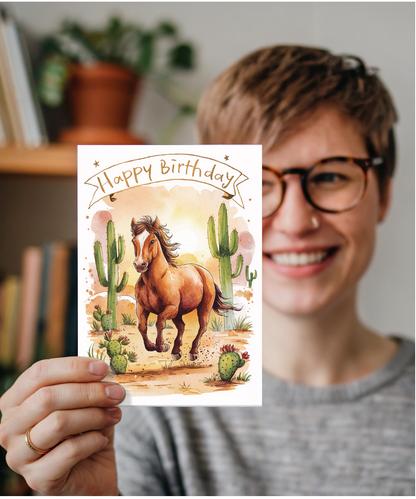 Happy Birthday cute mustang watercolour