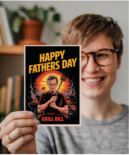 Happy Fathers Day Grill Bill Dad Dramatic Movie Poster Style