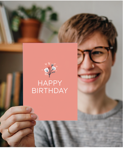 Happy Birthday Card minimalist flower bouquet