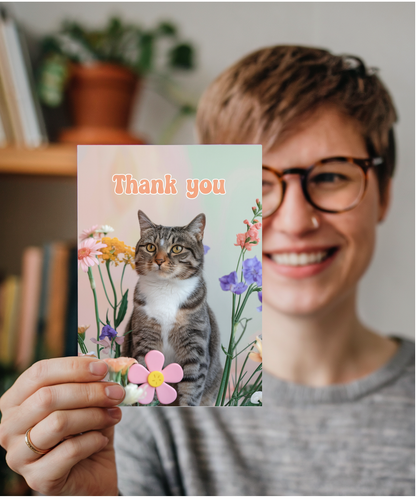 Thank You with Cat with Flowers