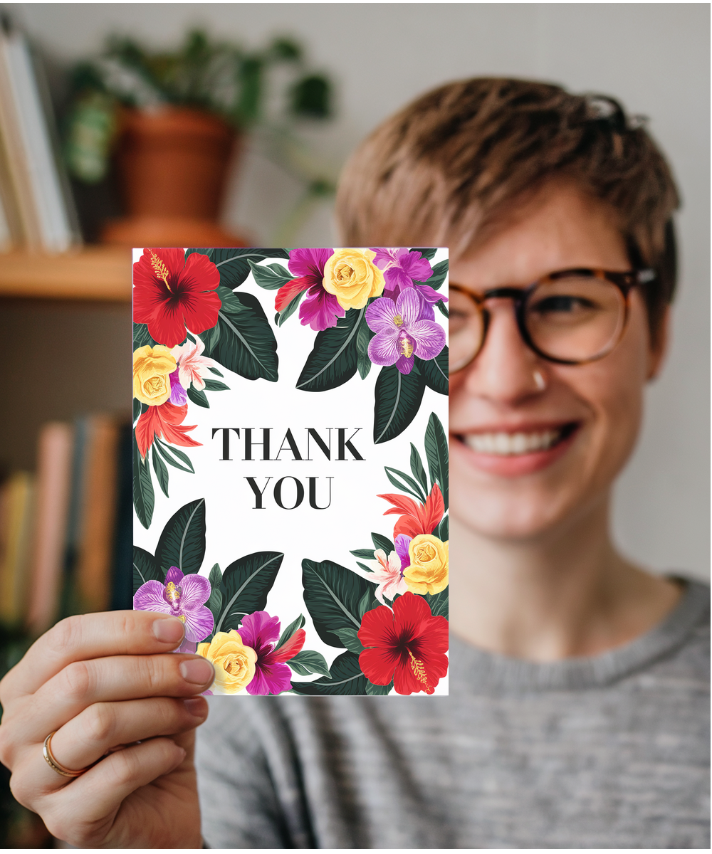 Thank You - Tropical Flower and Leaf Border