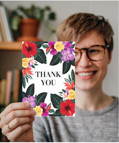 Thank You - Tropical Flower and Leaf Border
