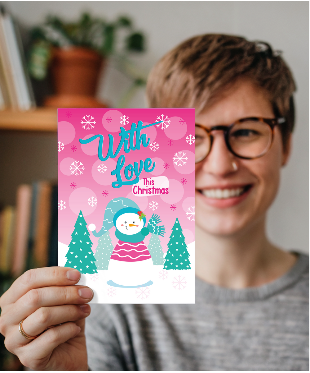 Childrens Christmas Card With Love This Christmas Cute Snowman