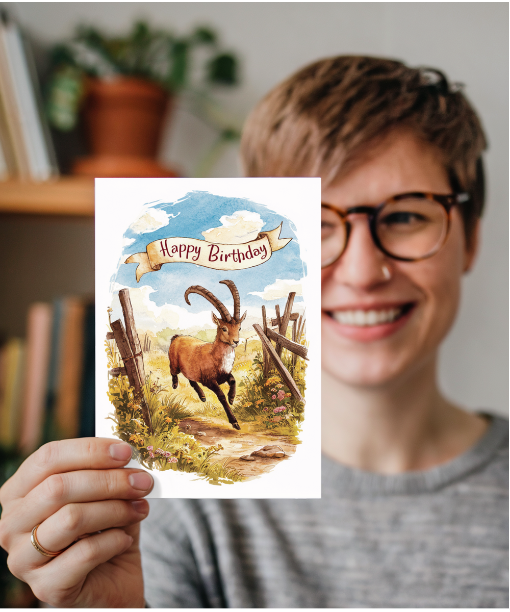 Happy Birthday cute ibex watercolour