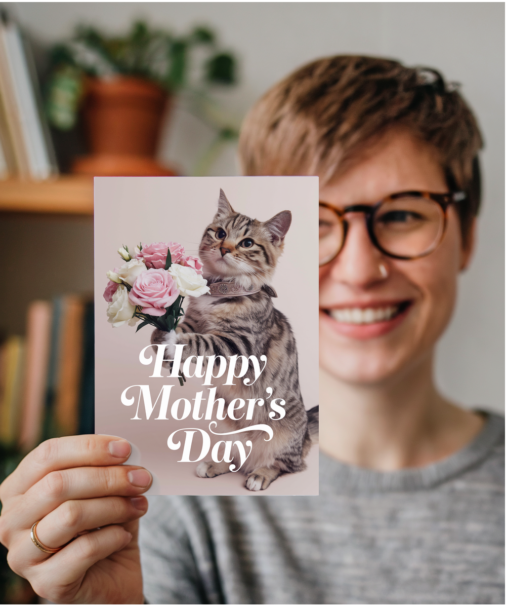 Happy Mother's Day with Cat with Flowers