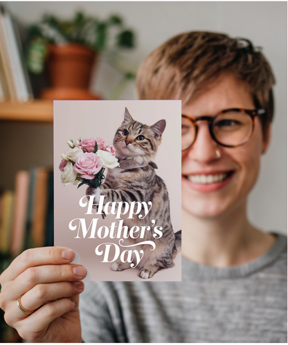Happy Mother's Day with Cat with Flowers