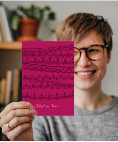 Happy Valentines Day Card with Scarlet Romantic Lace