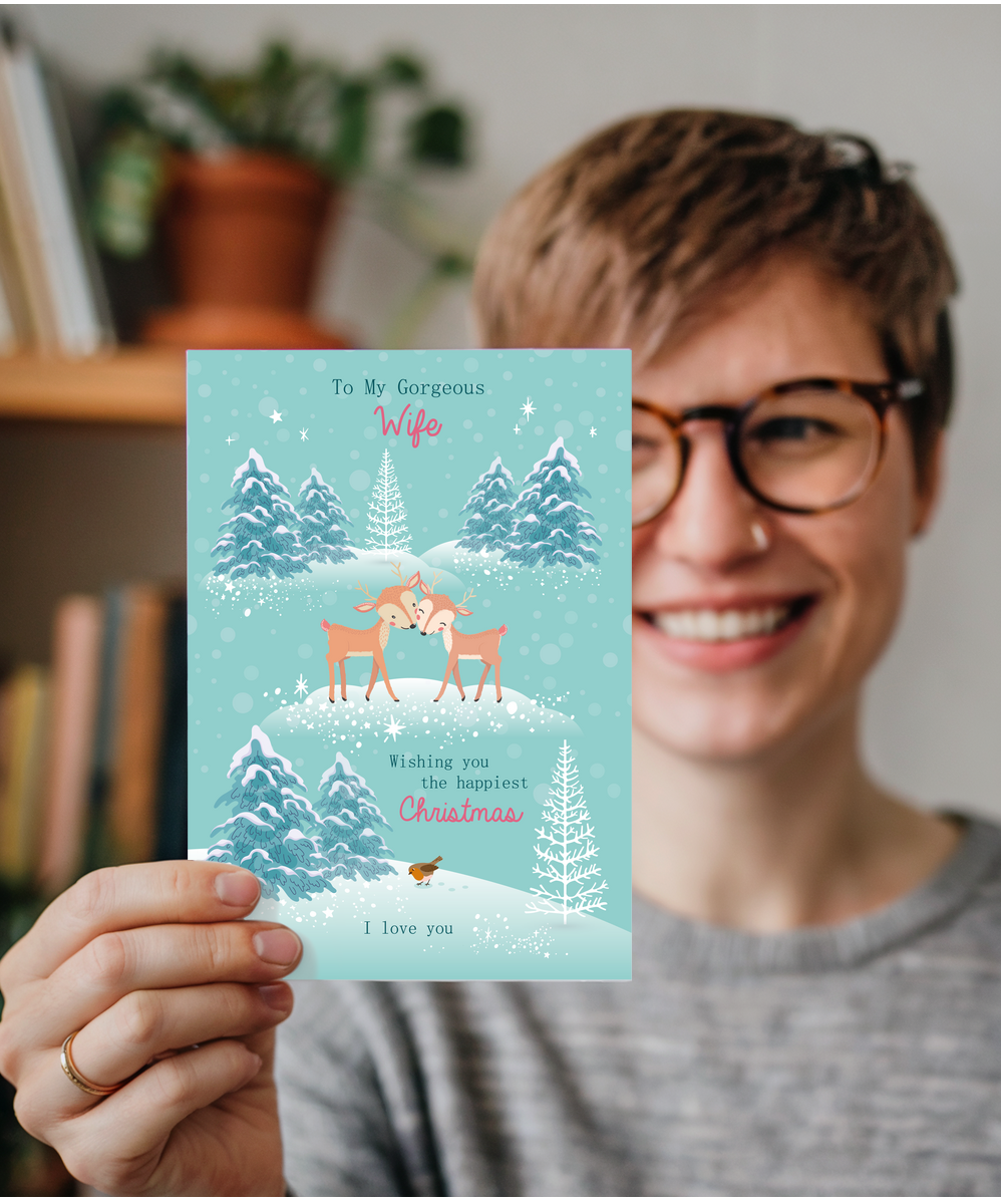 Romantic Deer Christmas Card for My Gorgeous Wife I Love You