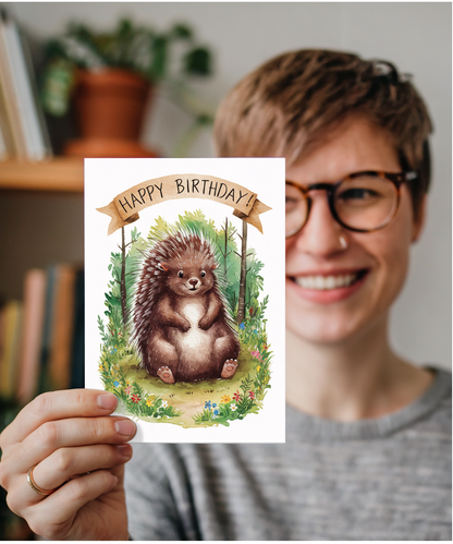 Happy Birthday cute porcupine watercolour